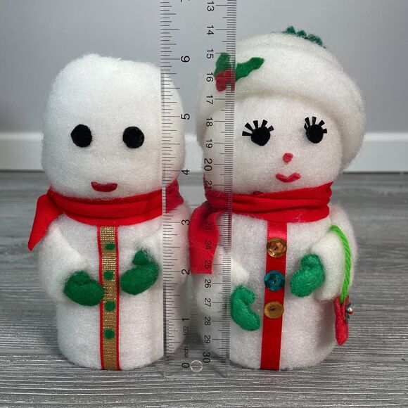 Two Vintage Spun Cotton Batting Snowman and Lady Winter Holiday Christmas Mr Mrs - Picture 10 of 10